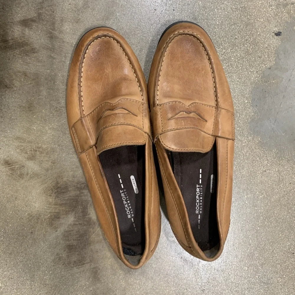 Rockport Mens Size 11.5 Shoes Trutech Tan Penny Loafers Leather